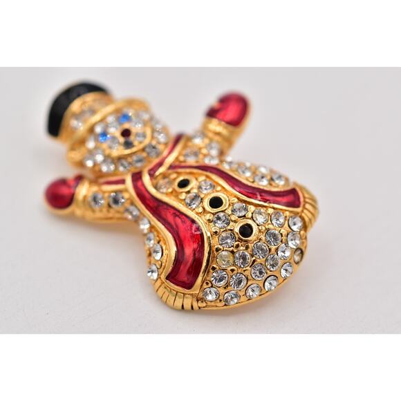 Monet Vintage Crystal Christmas Snowman Pin Brooch Rhinestone Gold Signed BinBP - Picture 10 of 12